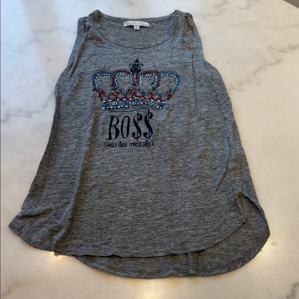 NWOT PJK Patterson J. Kincaid Gray Crown Boss linen Tank Top